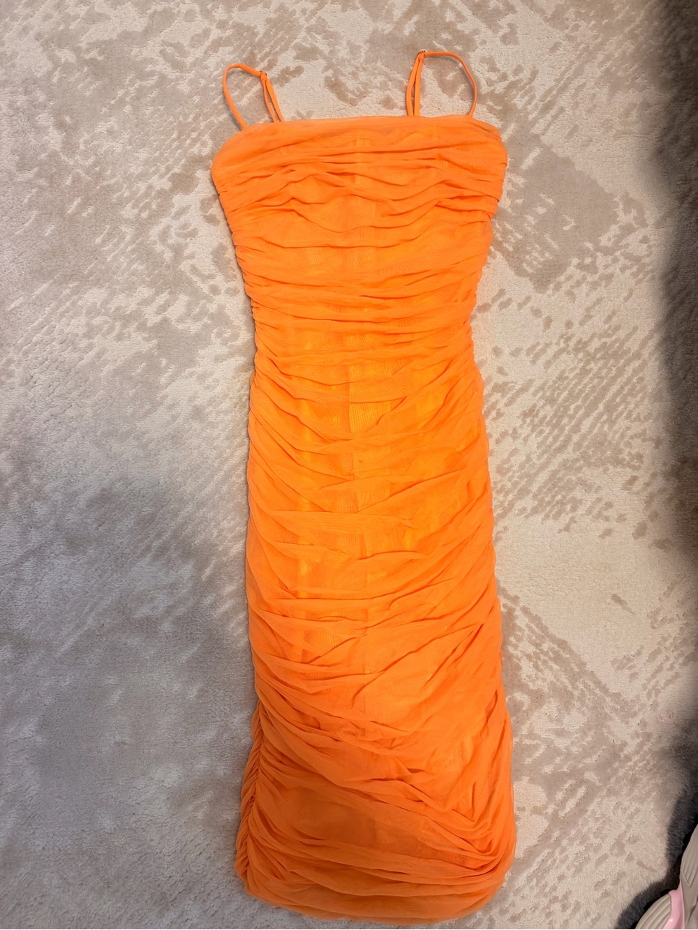 Aritzia (babaton) orange  Ruched Spaghetti-Strap Midi Dress - Picture 2 of 5